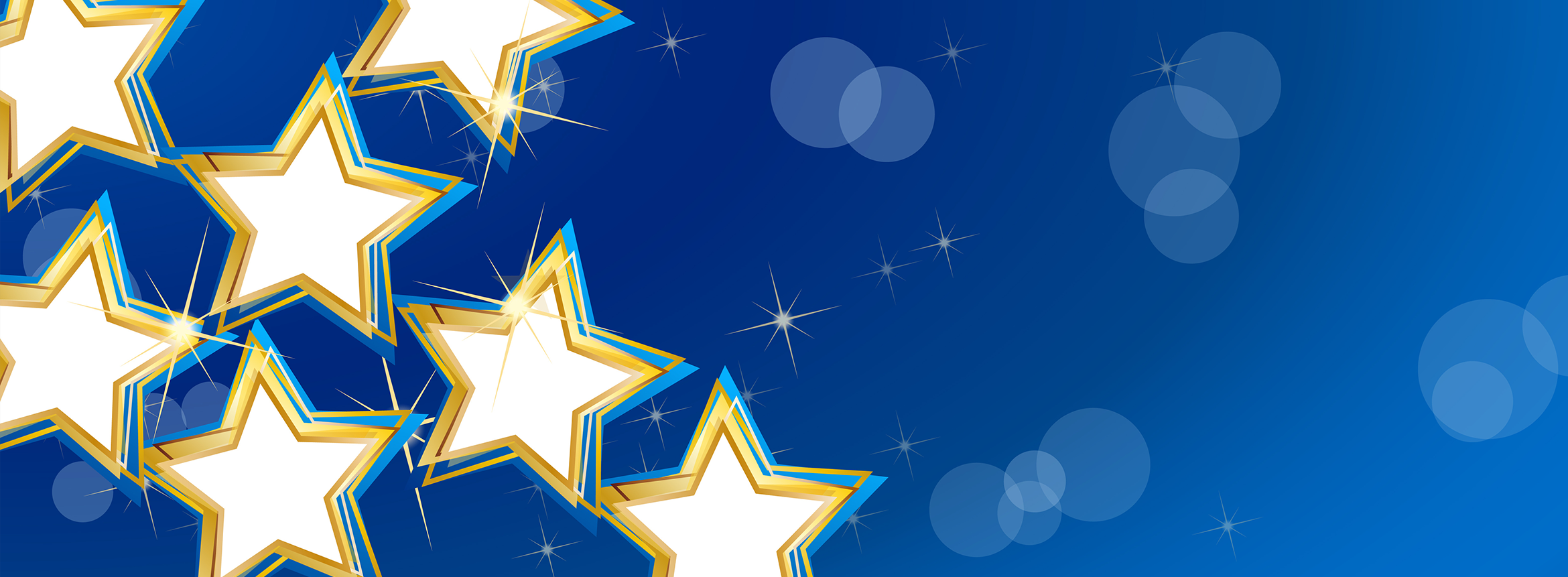 white and gold stars against a blue background 