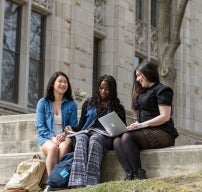 Students studying outside photo